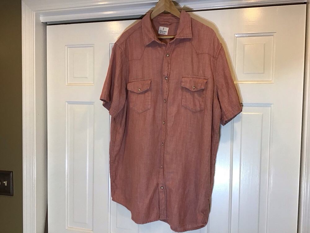 Mutual Weave Red Men’s Shirt XLT Snap Button Guazy Cotton Country Resort Lounge